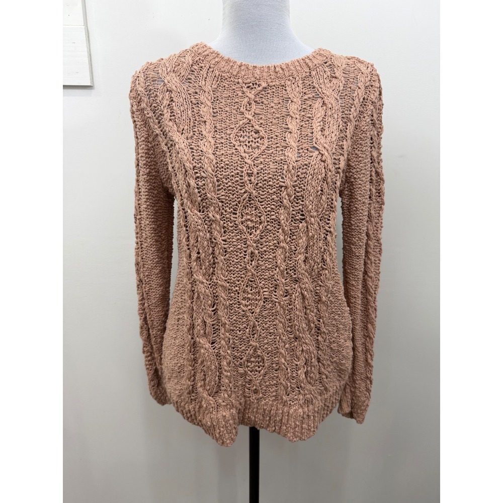 J. Jill Womens XS Pink Cable Knit Sweater Long Sleeve Crew Neck Pullover Cotton